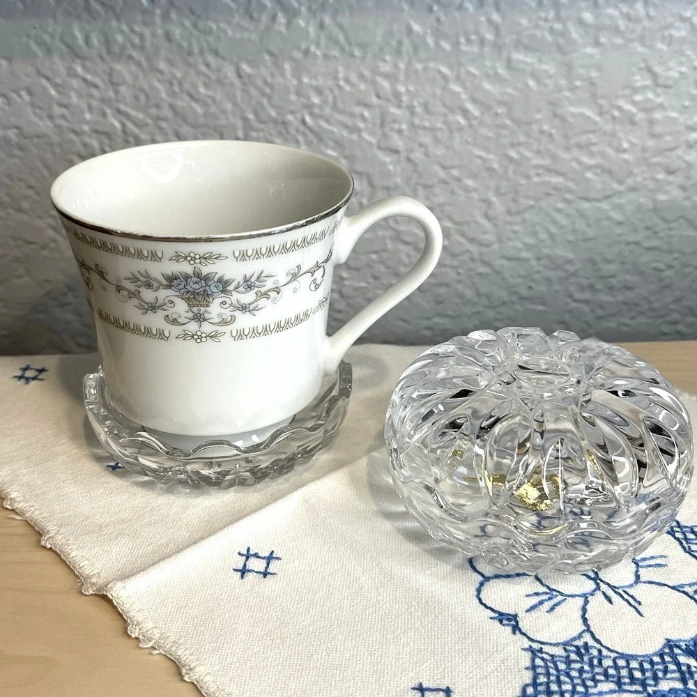 Vintage Royal Crystal Rock Lead Crystal Open Salt Cellars Trinket Dish Set Italy